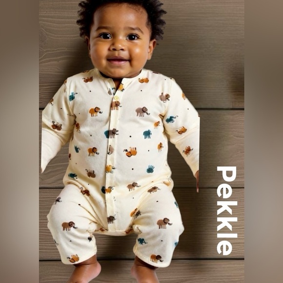 Cream Baby One Piece with Elephant 🐘 Print - Picture 1 of 8